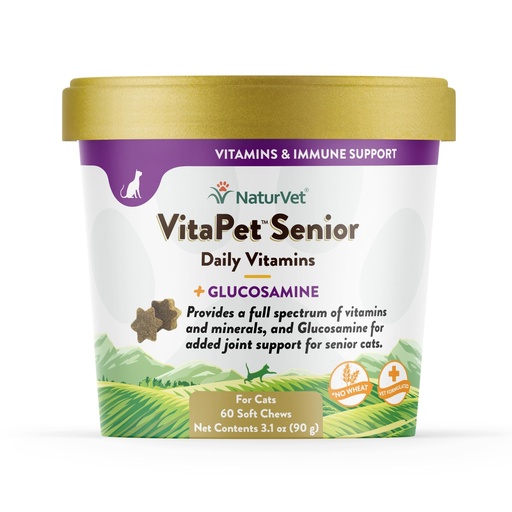 [BRSWKY37CZ7QECI5] NaturVet VitaPet Senior Daily Vitamins for Cats Plus Glucosamine, Specifically Formulated to Provide Essential Minerals, 90 g, 60 Count