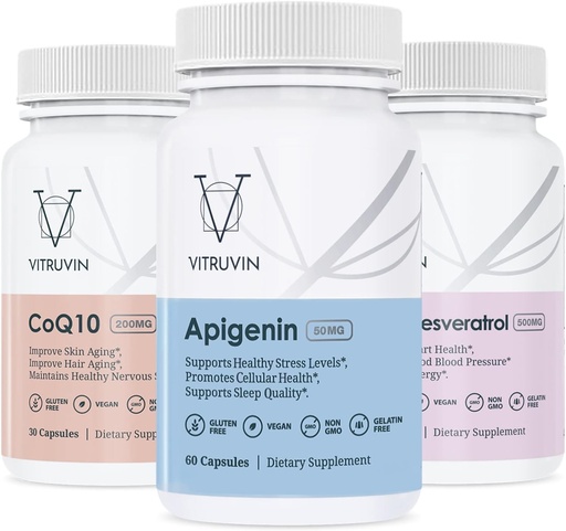 [BRSROYANOANGGHTO] Vitruvin Sport Recovery (Apigenin 2 x 50mg, COQ10 200mg, Resveratrol 500mg) Vegan, Non-GMO, Gluten-Free, Gelatin-Free.