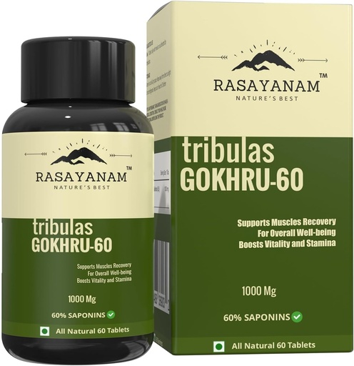 [BRSROCD7BENBYC3L] Generic Tribulas Gokhru-60 Gokshura Tablets 1000mg | Ultra High Concentrated 60% Saponins | Improves Vigour | Tribulus Terrestris | for Both Men & Women (60 Tablets) (1)