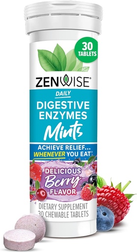 [BRSROHYDC57WMFY3] Zenwise Health Digestive Enzyme Breath Mints for Gut Health, Delicious Berry Flavor - Digestive Enzymes for Bloating Relief & Gut Support - Multi Enzymes Digestion Supplement - 30 Chewable Tablet
