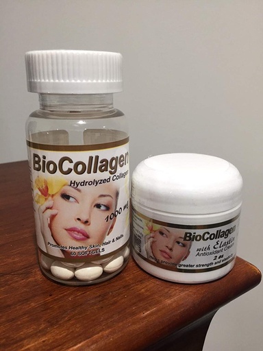 [BRSWGEAZCF5WYALZ] Set Bio Collagen Hydrolyzed Collagen softgels (1000 mg) & BioCollagen with Elastin Antioxidant Cream 2 oz (Promotes Healthy Skin Hair and Nails)