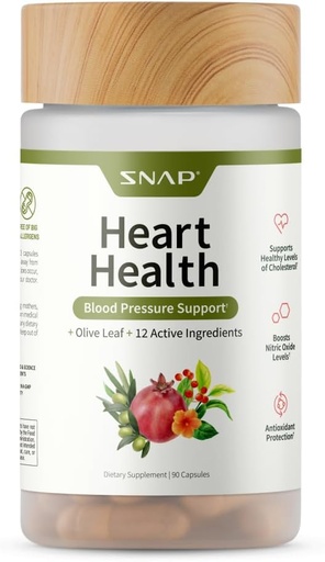 [BRSWYHYFOUHBSAAZ] Snap Supplements Heart Health Support Supplement - Botanical Support for Heart Health, Healthy Circulation, and Nitric Oxide Levels, 90 Capsules (30 Servings, 1 Month Supply)