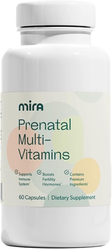 [BRSRMAAZOEARQH34] MIRA Pré-Natal Multi-Vitaminas para Mulheres, Folato & Colina, Suplemento para Antes, Durante e Pós- Gravidez, Apoie Sua Gravidez & Desenvolvimento Fetal, 60 Cápsulas (30 Servos), 1 Embalagem