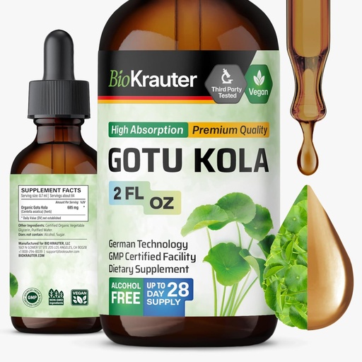[BRSROGAROQFGGCA2] BIO KRAUTER Gotu Kola Tincture - Centella Asiatica Extract - Алкоголь і цукор безкоштовно Gotu Kola Extract - Vegan краплі 2 Fl.Oz.