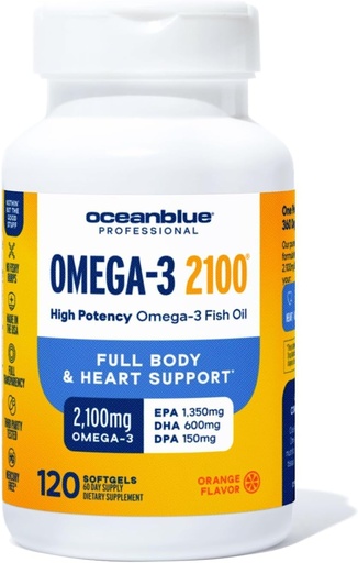 [BRSWIFL2CEHWAGTE] Oceanblue Professional Omega-3 2100-120 ct - High-Potency Triple Strength Burpless Fish Oil with EPA, DHA & DPA - Wild Caught - Orange Flavor, 60 Servings