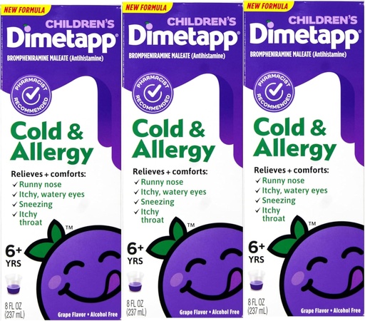 [BRSWKEY7BF6QKETU] Children’s Dimetapp® Cold & Allergy Liquid – Grape Flavor, Alcohol-Free, 8 fl oz - 3 Pack