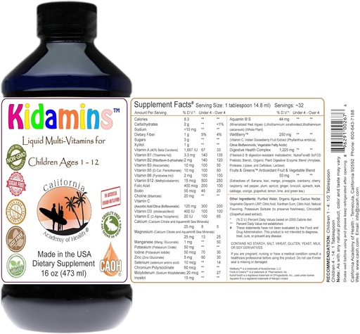 [BRSWIHA6CBYRWHTU] Kidamins - Vitaminas líquidas para niños Edad 1 a 12 de CAOH® (1-16 oz Bottle)