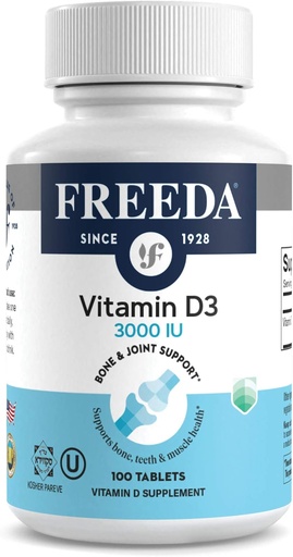 [BRSWIYDYDMDGE3Q7] FREADA Vitamine D3-3000 UI - Comprimés de supplément à haute puissance - Santé des os et des muscles, Absorption de calcium, Soutien immunitaire pour les hommes et les femmes* - 100 comprimés minuscules