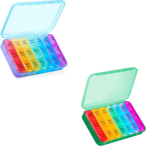 [BRSROZ3RDMPAK2T4] ASprink Cyan + Blue Pill Organizer 3 gånger om dagen - Weekly Pill Organizer 3 gånger om dagen - Stor Pill Box 7 Day Medicine Organizer Pill Case, Travel Pill Organizer, för att hålla vitaminer, medicin
