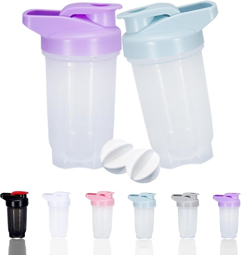 [BRSROFIBDMMGKDLV] Shaker Bottle Protein Shakes Cup and 10-Ounce/300ML Shaker-Bottle with Whisk Balls, Protein Shaker- Bottles Set, Non-BPA plastic(Bule+Purple(2PCS))