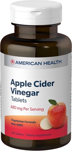 [BRSWGYABCEMGKEI3] American Health Apple Siideri Viinietikka - 200 tablettia - 480 mg per tarjoilu - Ei-GMO, Kasvissyöjä, Gluteeniton - 100 tarjoilua