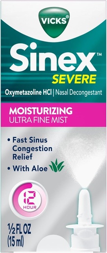 [BRSWKGQKDN6RK2TY] ヴィクックスSinex Severe Nasal Spray with Moisturizing Ultra Fine Mist, Decongestant for Stuffy Nose Edward from Cold, Allergy, Sinus Pressure - 265 Sprays