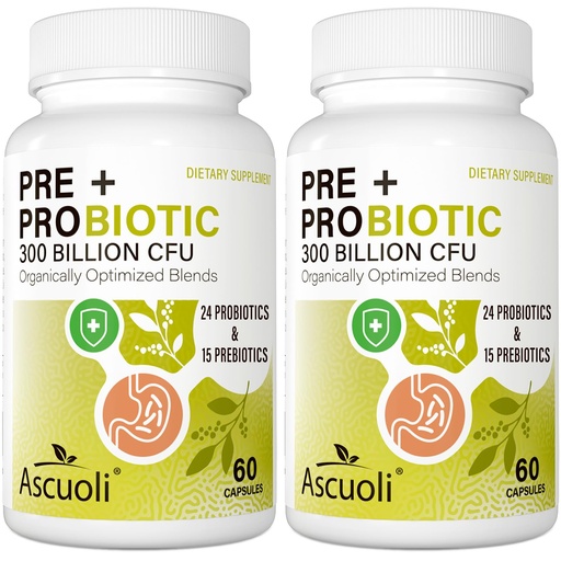 [BRSROFITCEPAK3T2] Probiotics for Women & Men - 300 Billion CFU, 24 Strains + 15 Organic Herbs Prebiotics Blend, Daily Probiotic for Digestive Health, Immune, Gut, Bloating - 120 Vegetarian Capsule (120-Days Supply)