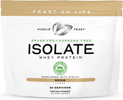 [BRSWYFICCQHWCDTA] Muscle Feast Grass-Fed Whey Protein Isolate, All Natural Hormone Free Pasture Raised, Whey Isolate Protein Powder for Men and Women, Clean, Gluten-Free, Delicious Isolate Protein - Mocha, 2lb