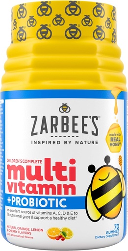 [BRSWGEAZPJ6QOYDX] Zarbee's Kid's Complete Multivitamin + Probiotic Gummies with Vitamins A B C D E & zinc for Digestive Health Easy To Chew Kids Daily Multivitamin Gummies Natural Fruit 70 Count