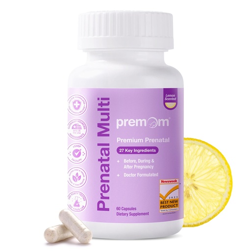 [BRSRAYYPDEJW2ETA] Premom Prenatal Vitamins for Women, 27-in-1 Womens Prenatal Multivitamin & Mineral Supplement, Pregnancy Essentials, 680mcg 5-MTHF Methylfolate, 225mg Choline, & Iron, 60 Veggie Capsules, Lemon Scent