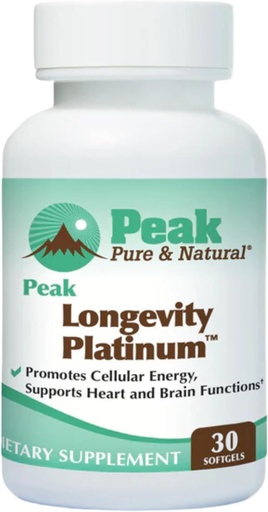 [BRSRAGT6BUPQOFLF] Peak Longevity Platinum PQQ Supplement med Coenzyme Q10 - Pyrroloquinoline Quinone med Ubiquinol CoQ10 och Shilajit - Mitokondriellt tillskott för naturlig energi och hälsosam åldrande (30 Softgels)