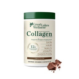 Great Lakes Wellness Collagen Peptides Powder for Skin, Hair, Nails, Joints & Digestion - Chocolate Flavored - Quick Dissolve Hydrolyzed, Non-GMO, Kosher - 10 oz