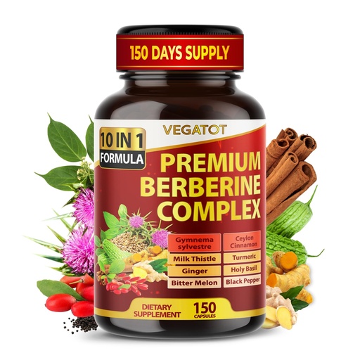 [BRSROY37BEFQ2AY7] VEGATOT GlucoSavior Berberine Supplement with Ceylon Cinnamon, Bitter Melon, Gymnema - Supports Immune, Heart Health & Gastrointestinal Function (150 Count (Pack of 1))