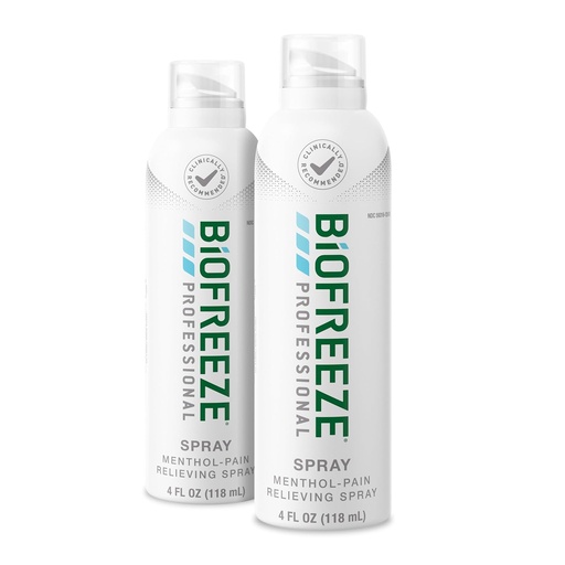 [BRSWGZQBPMDWYCTO] Biofreeze 전문 강도 통증 완화 에어로졸 스프레이, 관절염 통증 완화, 무릎 및 허리 통증 완화, 근육 완화, FSA Eligible, 2 팩 (4 FL OZ Biofreeze Menthol 스프레이)