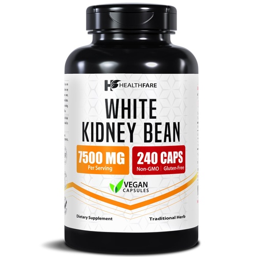 [BRSRMZI7A5YGM3I4] Healthfare White Kidney Bean Extract | 240 Vegan Capsules | Extra Strength Concentrated Formula | Herbal Supplement | Non-GMO, Gluten-Free | Made in USA
