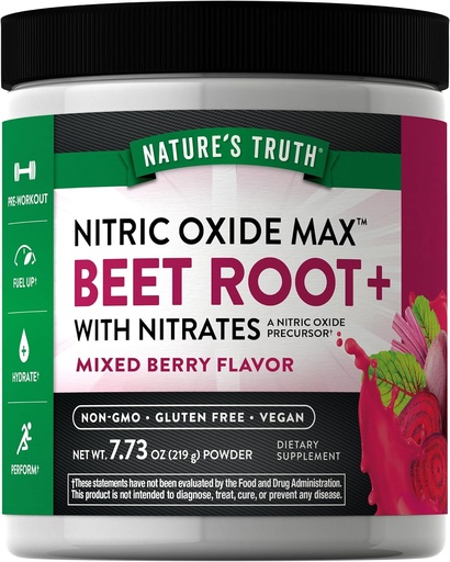 [BRSROYL5A4NAYFLV] Nature's Truth Beet Root Powder | 7.73 oz | Nitric Oxide Supplement for Men and Women | Vegan, Non-GMO & Gluten Free Pre-Workout | Mixed Berry Flavor