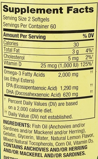[BRSWYYL6DIHRUFA4] Spring Valley Omega 3 Fish Oil Maximum Care 2000mg Lemon 120 Softgels