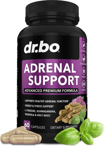[BRSROZTROEIWYGTH] Adrenal Support Cortisol Manager supplement - Adrenal Fatigue supplements for Women &quot; Men with Natural Adaptogen Ashwagandha Holy Basil Rhodiola L Tyrosine Complex Fatigue Cortisol Health - 60 Pills
