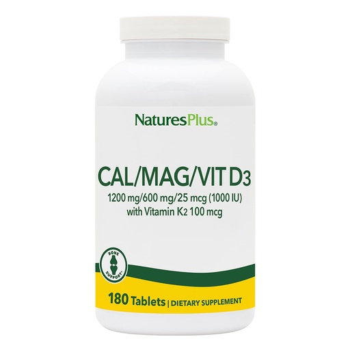 [BRSWIYLYC4CAIGT6] NaturesPlus Calcium/Magnesium/Vitamin D3 with Vitamin K2 - Supports Bone & Immune Health - Vegetarian, Gluten Free - 180 Tablets - 45 Servings