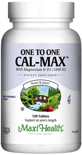 [BRSWIYL2PN5AO3DY] 500 mg Calcium Supplement with Vitamin D3 (1000 IU) and Magnesium (500 mg) - Bone, Teeth and Joint Support for Men and Women - 120 Tablets - One to One Cal-Max by Maxi Health