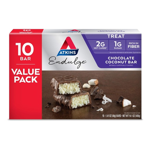 [BRSWIGQTOIFBYDLU] Atkins Endulge Chocolate Coconut Bar, Dessert Favorite, High in Fiber, 1g Sugar, 10 Count