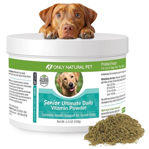 [BRSWIFIOAF6B43Q3] Only Natural Pet Senior Ultimate Daily Canine Vitamin Supplement for Dogs Complete Holistic Health Support - Made in USA, 5.3 oz Turkey Flavored Powder