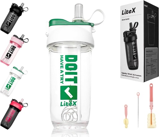 [BRSRAYYRPJ6BSDLZ] Litex Shaker Fľaše na proteínové Shakes, 26oz Blender Fľaša na precvičenie,Shaker poháre so slamkou, BPA-free Tritan Mixer fľaše na proteínový prášok, s pohárom kefky a pokyny (biela)