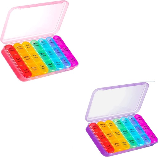 [BRSROZQFCUHR4CLK] Asprink Pink and Purple Pill Organizer 3 Times a Day - Weekly Pill Box 3 Times a Day - Daily Pill Box 7 Day Medicine Organizer, Big Pill Case Pill Box 3 Times a Day, Travel Pill Organizer,