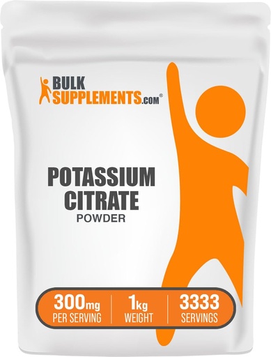 [BRSWIFYHCAEG22T6] BulkSupplements.com Potassium Citrate Powder - for Hydration Support, Mineral Supplement, Potassium 99mg - Gluten Free, 300mg per Serving, 1kg (2.2 lbs) (Pack of 1)