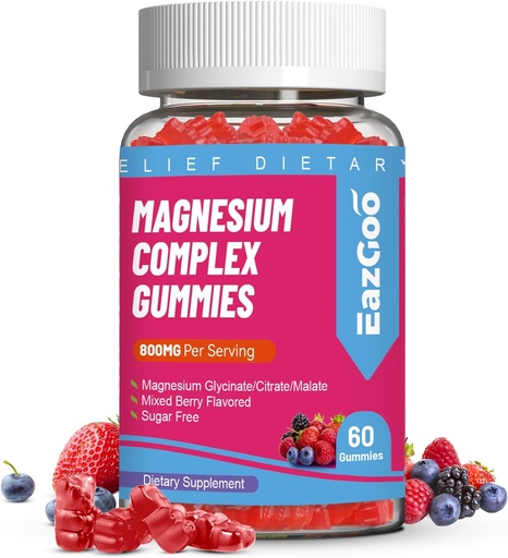 [BRSRAFI2CUBQ4CTB] Magnesium Gummies 800mg - Vitamin D3, C, B6, B12 & Zinc Complex with Magnesium Glycinate, Citrate & Malate, Magnesium Complex Gummies for Muscle, Mood & Energy, Vegan 60 Counts