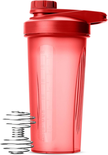 [BRSROAICBNYGMYA6] Pen- Shaker botila Protein Mixes, 28oz, Red With Twist Cap eta Wire Whisk Ball, Mixer Cup Shakes