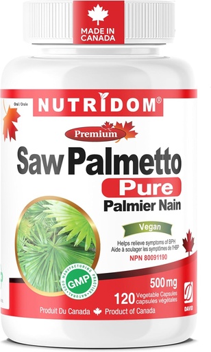 [BRSWY2Q2AR4GC2QU] Nutridom Saw Palmetto 500 mg, Non-GMO, Vegan, Gluten Free, Soy Free, and Dairy Free (120 gróf)