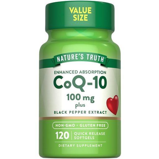 [BRSROZ3YPMMBOYDK] Nature's Truth CoQ10 100mg | 120 Softgels | High Absorption | Non-GMO & Gluten Free Coenzyme Supplement | with Black Pepper Extract