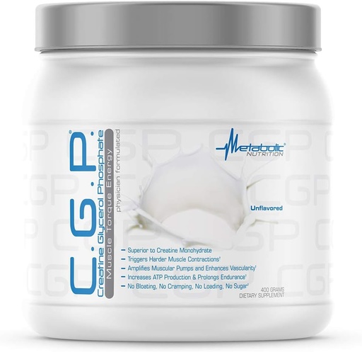 [BRSWECT7AEMWYADX] Metabolic Nutrition, CGP, Creatine Glycerol Phosphate, 100% Micronized Creatine Powder, Pre Intra Post Workout Supplement, Unflavored, 400 Grams