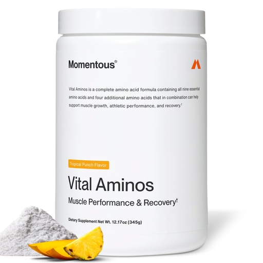 [BRSROZD3B4IREDI4] Momentous Vital Aminos Powder Supplement - BCAA & EAA - Tropical Punch - NSF Certified for Sport - GMO- & Gluten-Free - 30 Servings - Package May Vary