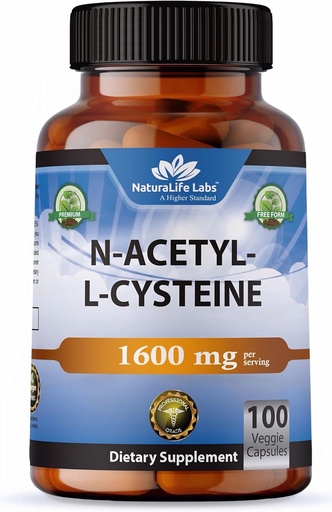 [BRSROBLRCIIQKHI2] NaturaLife Labs N-Acetyl-L-Cysteine (NAC) 1600 mg – 100 cápsulas, sin gluten