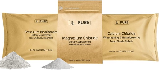 [BRSRO2T7CACWCFAZ] Pure Original Ingredients Potassium Bicarbonate, Magnesium Chloride, and Calcium Chloride Bundle, 4 oz Each, Food Safe