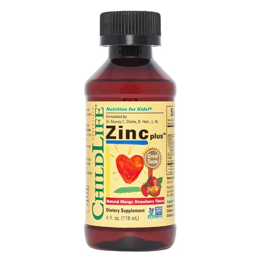 [BRSWYFL7AR4GA3AY] CHILDLIFE ESSENTIALS Liquid Zinc Plus for Kids & Toddler - Liquid Supplement Drops, Zinc Gluconate & Copper for Immune Support - Mango Strawberry, 4 Fl Oz (Pack of 1)