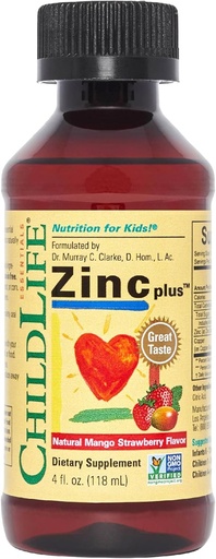 [BRSWYFL7AR4GA3AY] CHILDLIFEsS Liquid Zinc Plus Kids & Toddler-entzat - Liquid Supplement Drops, Zinc Gluconate & Copper for Immune Support - Mango Strawberry, 4 Fl Oz (1eko paketea)