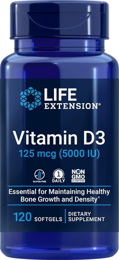 [BRSWYZTRCADRQ2Y7] Life Extension Vitamin D3 5000 IU, 120 Softgels, 125mcg