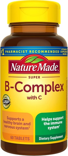 [BRSWKEIDBN4RUYLY] Nature Made Super B Complex with Vitamin C and Folic Acid, Dietary Supplement for Cellular Energy Support, 60 Tablets, 60 Day Supply