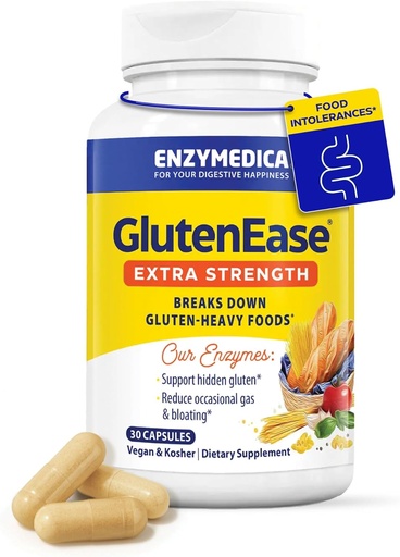 [BRSWI2YFPJ7WK3I5] Enzymedica GlutenEase Extra Strength, Advanced Gluteenittomat Ruoansulatuselimistön entsyymit naisille ja miehille, Nopeasti vaikuttava Formula Bloating Relief & Dgestive Health, 30 kapselia