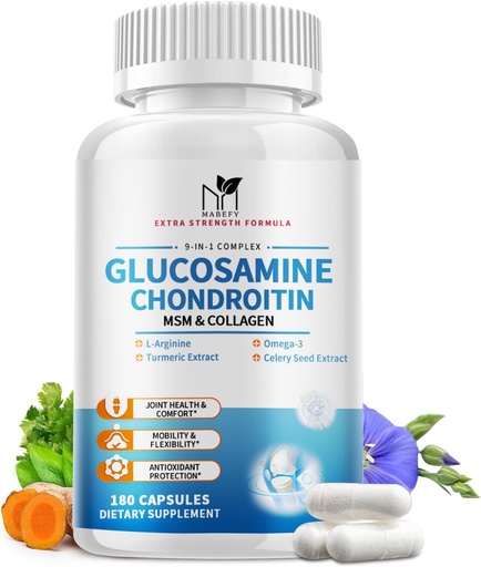 [BRSRAAITCMCBU3TJ] Glucosamine Chondroitin MSM Capsules,Glucosamine 1500mg with Collagen, Turmeric, Joint Supplements for Men,180 Capsules