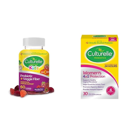 [BRSROCYOPMIWCHIV] Culturelle Daily Probiotic for Kids + Veggie Fiber Gummies (Ages 3+) - 60 Count - Digestive Health & Women’s 4-in-1 Daily Probiotic Supplements for Women - Supports Vaginal Health